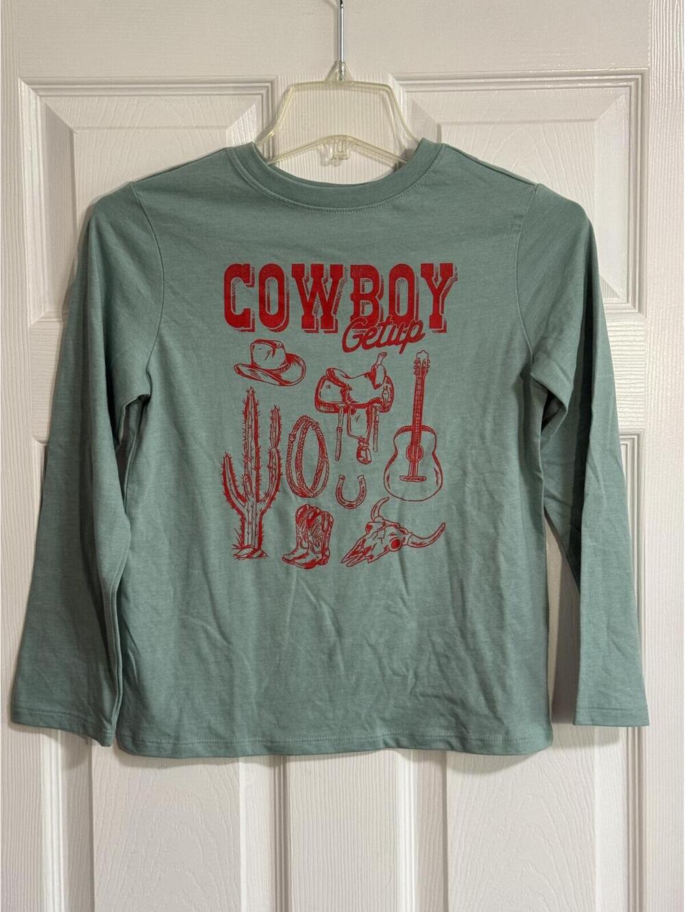 Cat & Jack Boys' Long Sleeve Cowboy Graphic Shirt Size M (8)
